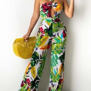 Floral Backless One Piece Jumper